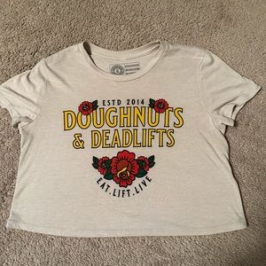 Doughnuts & Deadlifts Cropped T-shirt - off white, size small